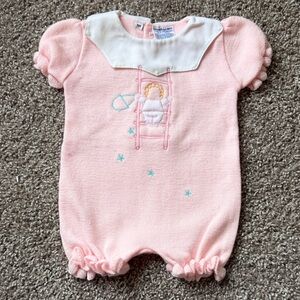 Friemanit Sweet Pink Angel Embroidered Bodysuit Size 6M